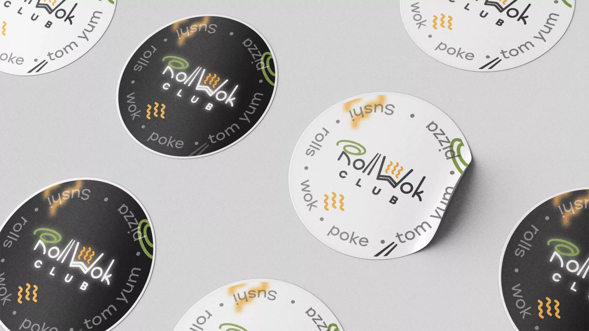 Разработка наклеек для суши-бара «Roll Wok Club» в Пучеже